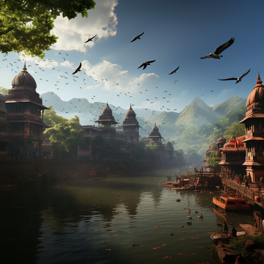 birds-are-flying-on-a-village
